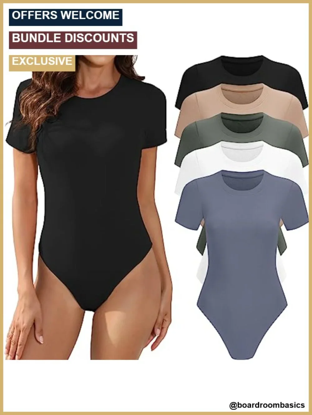 5 Pack Womens Short Sleeve Bodysuits Round Neck Snap Closure Ribbed Basic Tops