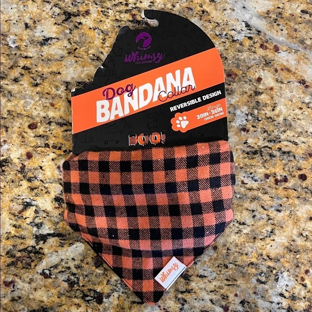 NWT Doghaus Whimsy Collection Dog Bandana Collar Reversible Orange Plaid