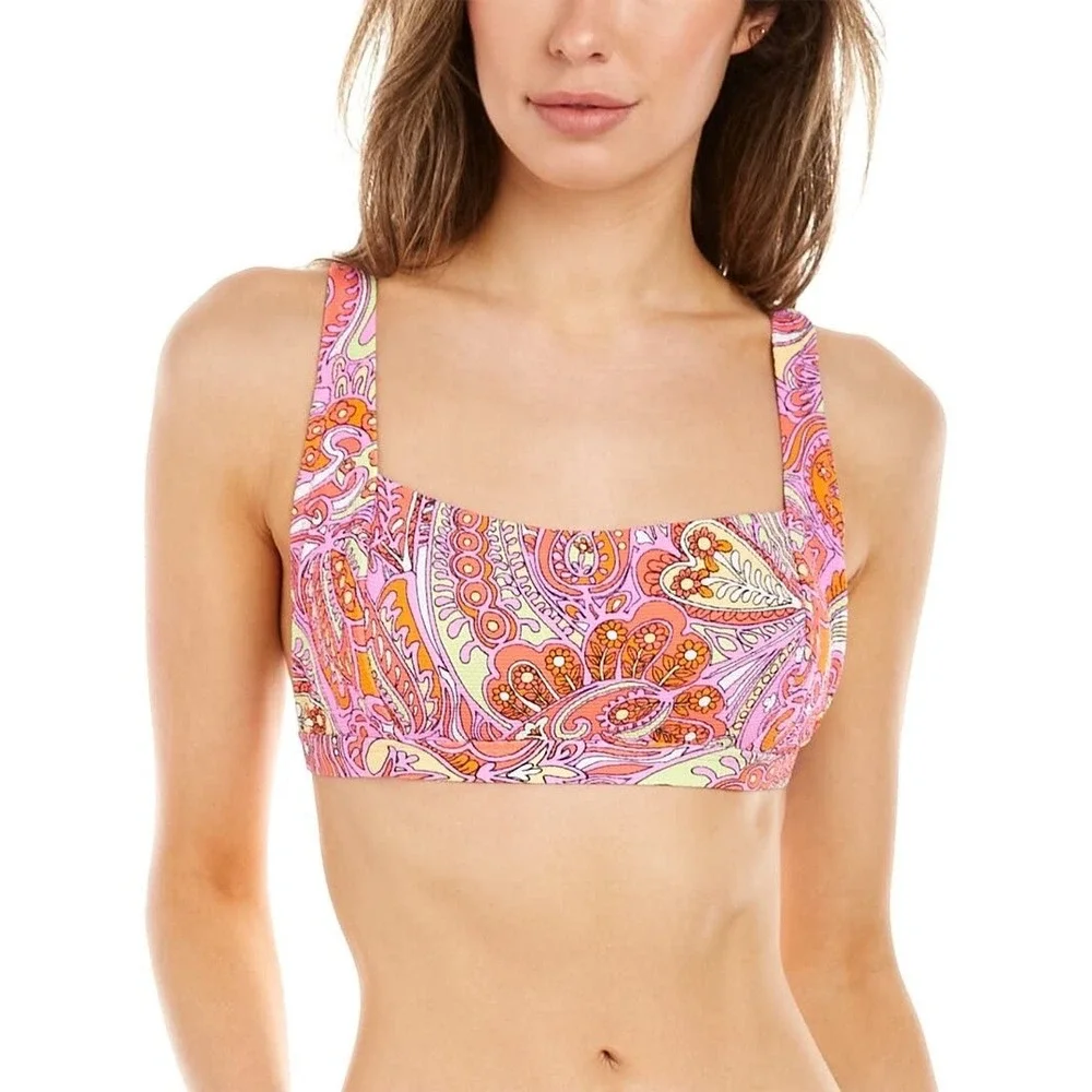NWT Jessica Simpson Women's Mandarin paisley Thick Strap bikini swim top L $56