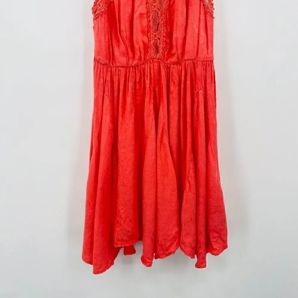 Free People Size XS Fiesta Coral Pink Crochet Lace Boho Sleeveless Mini Dress