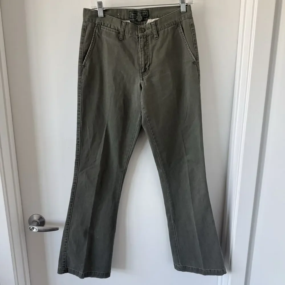 Vtg Y2K Abercrombie & Fitch Flare Chino Pants Womens 4 Utility 100% Cotton Twill