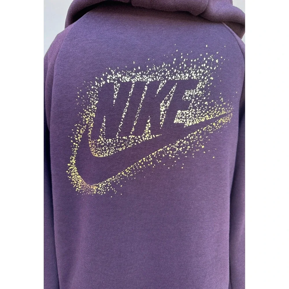 Nike Hoodie Womens M Fleece Rally Funnel Neck Hoodie Sweatshirt Purple Pockets‎