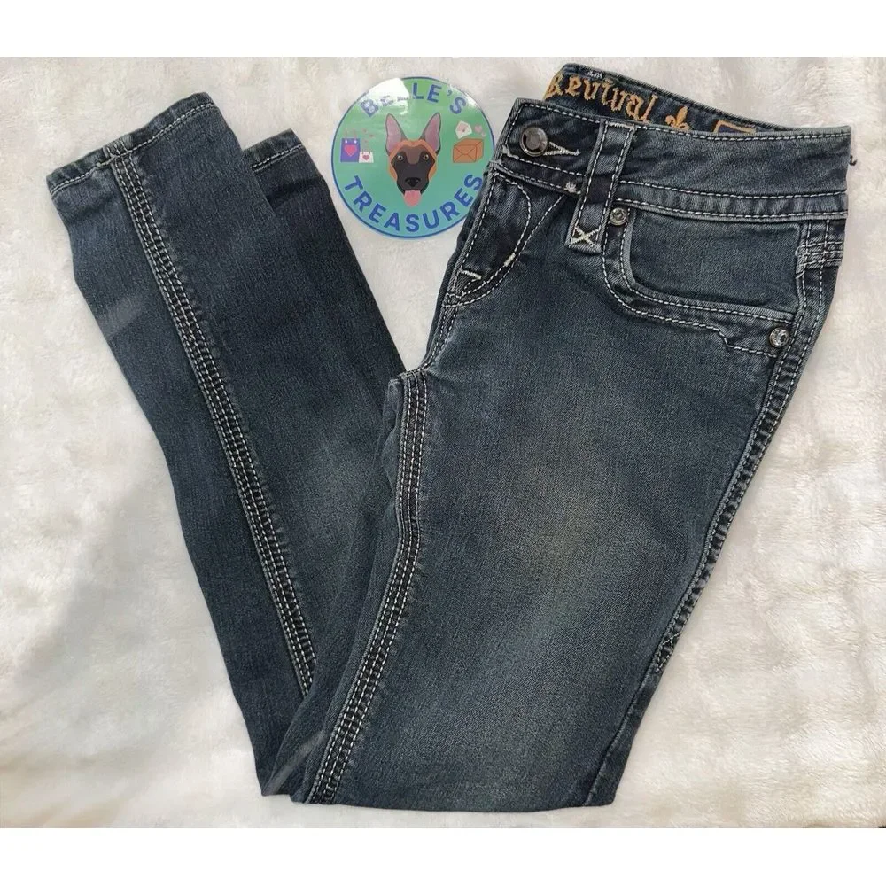 ROCK REVIVAL Size 26‎ Jeans JACKLYN SUPER Skinny Rhinestone Sequin Gold Trim