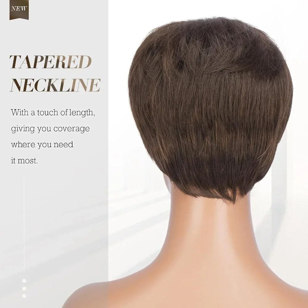 Cute Pixie Cut Wig for Women Brown with‎ Highlights