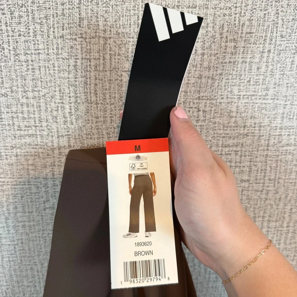 NWT Adidas Women Brown Wide Leg Pant High Rise Zip Pocket KF0794 Sz. Medium Walk