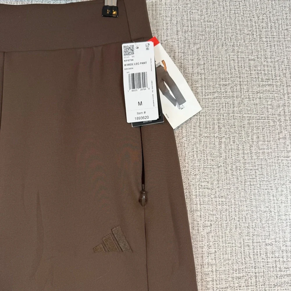 NWT Adidas Women Brown Wide Leg Pant High Rise Zip Pocket KF0794 Sz. Medium Walk