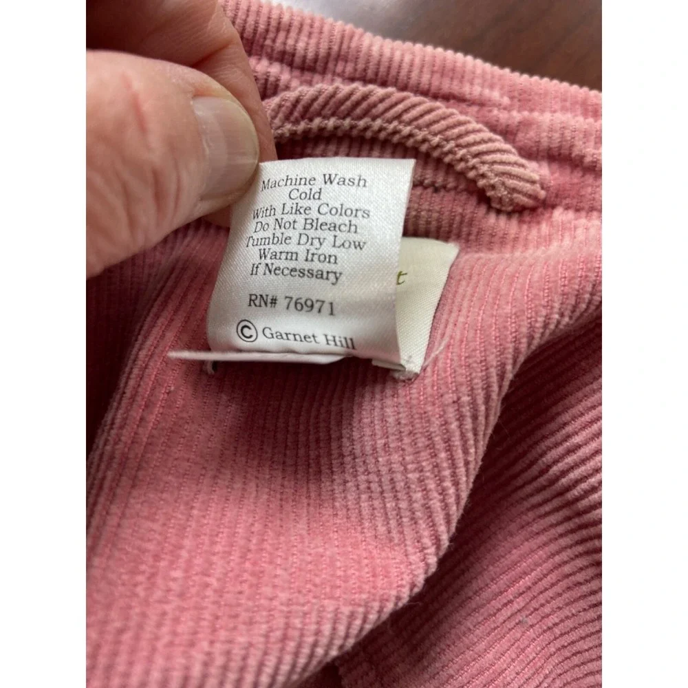 Garnet Hill Jacket Womens 10 Pink Corduroy Zip Front Pockets Elastic Waist