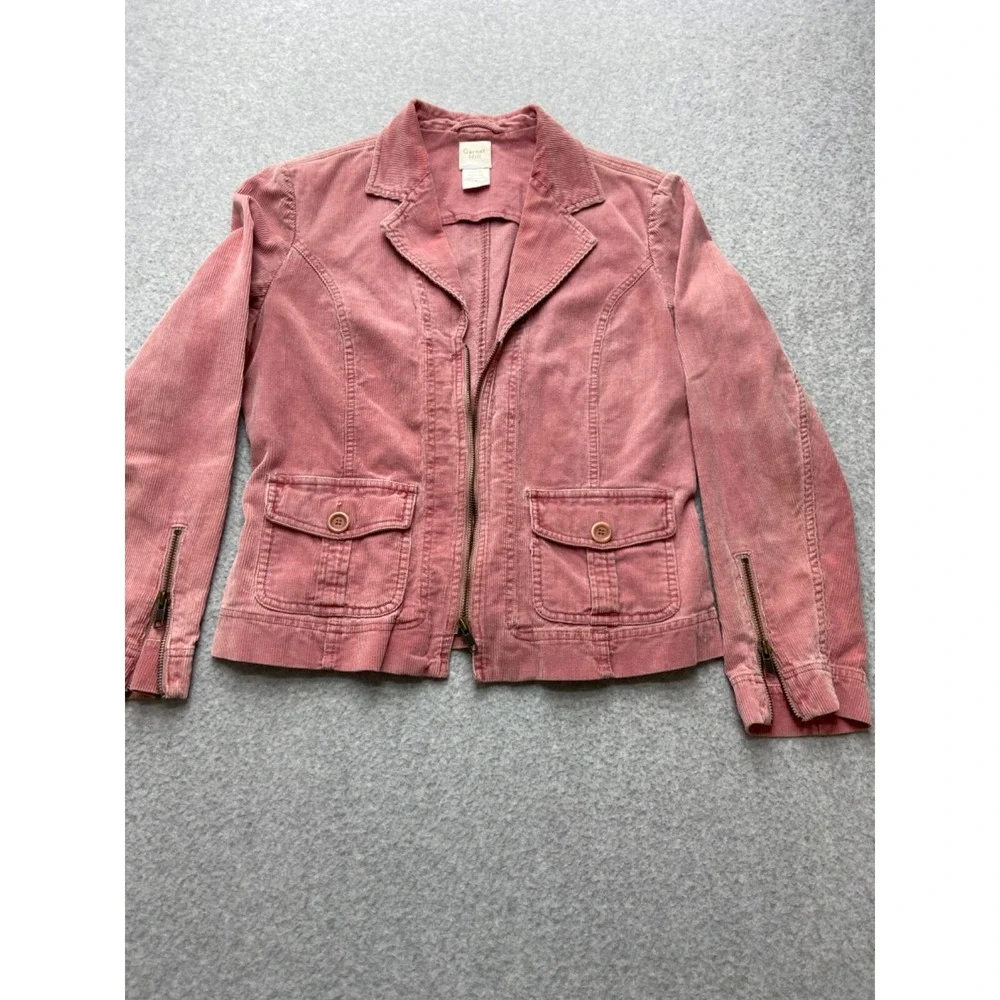 Garnet Hill Jacket Womens 10 Pink Corduroy Zip Front Pockets Elastic Waist