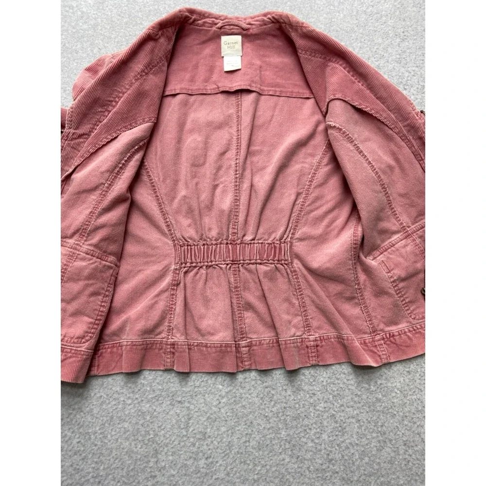 Garnet Hill Jacket Womens 10 Pink Corduroy Zip Front Pockets Elastic Waist