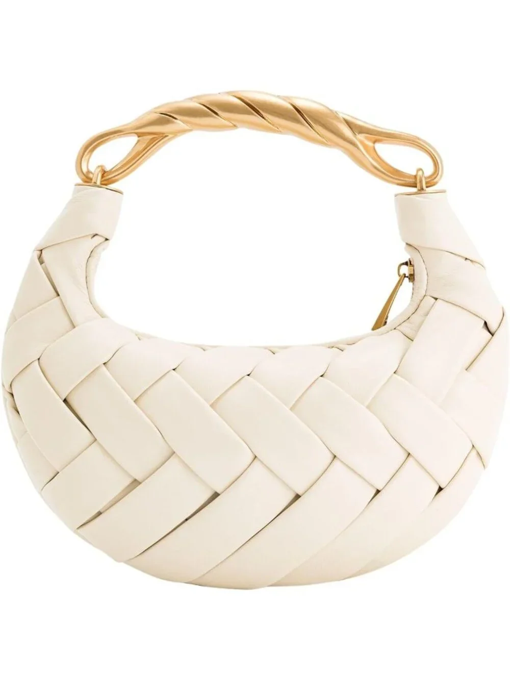👜Women's White Orla Woven Top Zipper Handle Bag Gold Twist Handle Purse