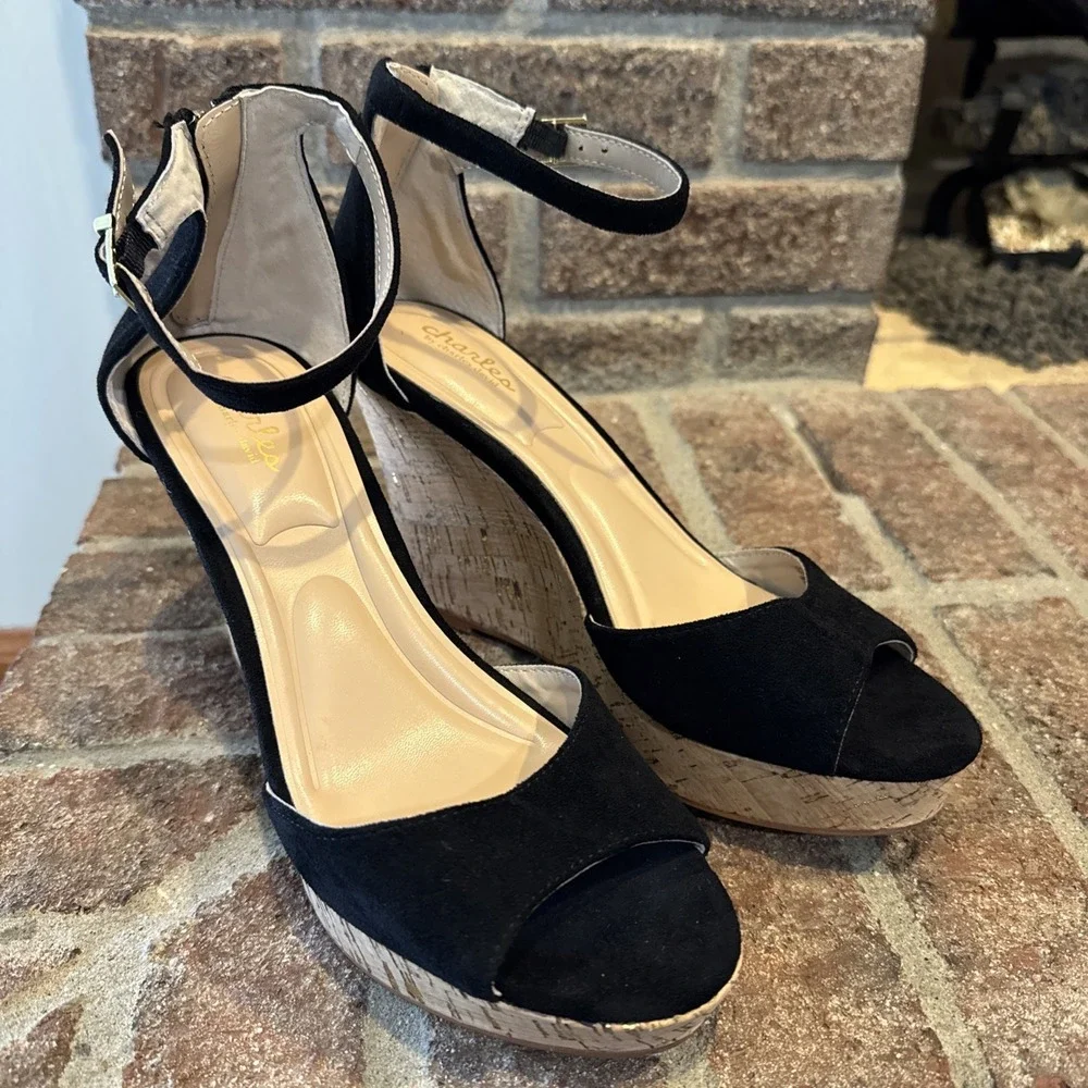 Charles by‎ Charles David Lois Women's Sandal Cork Platform Sz8.5 Black #145