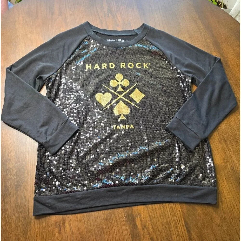 Hard‎ Rock Cafe women's Pullover, black, Sequined Logo, size XL