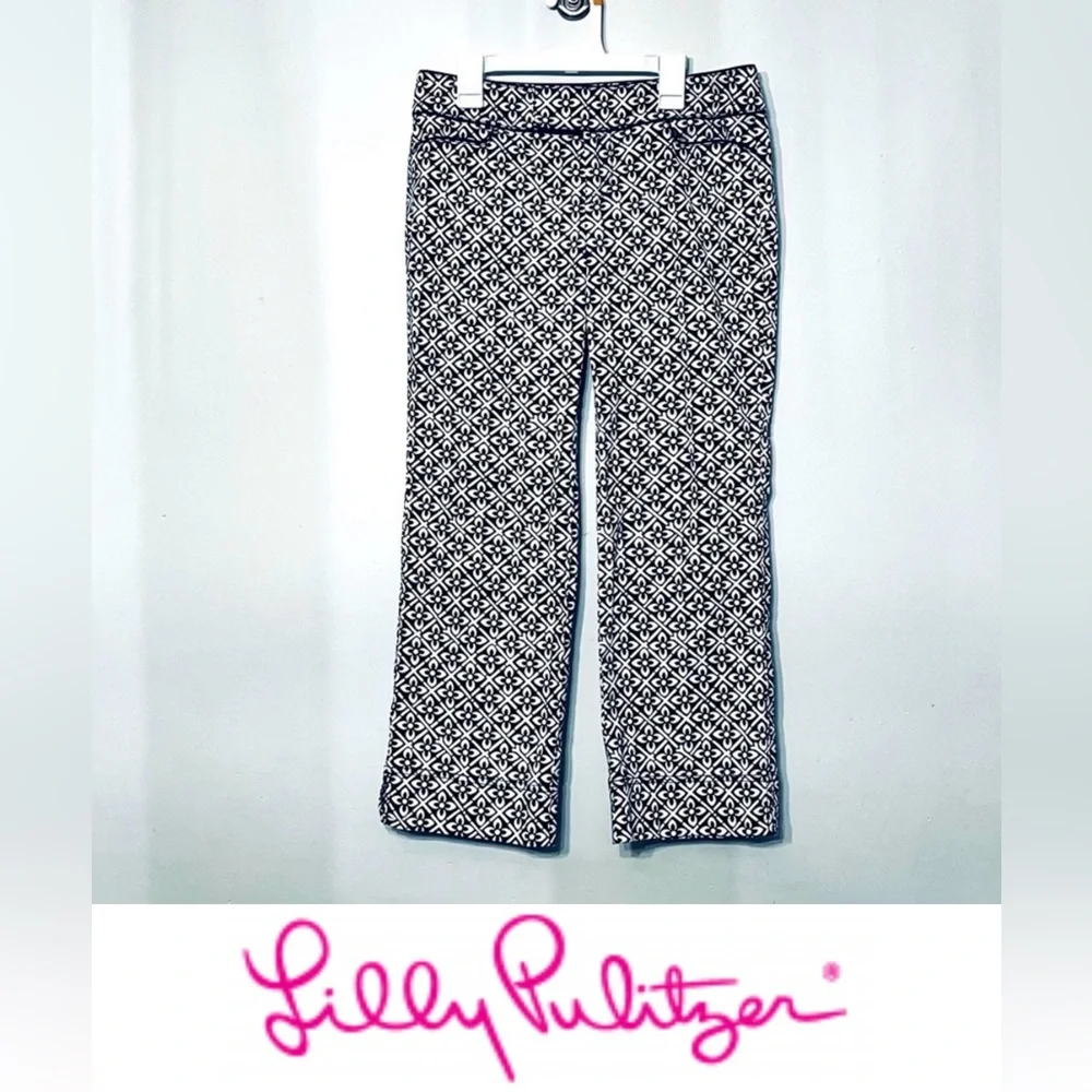 Lilly Pulitzer Pants Cropped‎ Corduoy Floral Velour White Label Vintage size 2