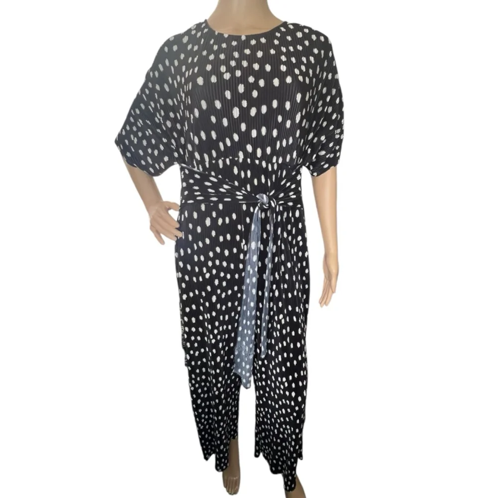 ASOS Black And White Polkadot Short Sleeve Wide Leg Belted Jumpsuit