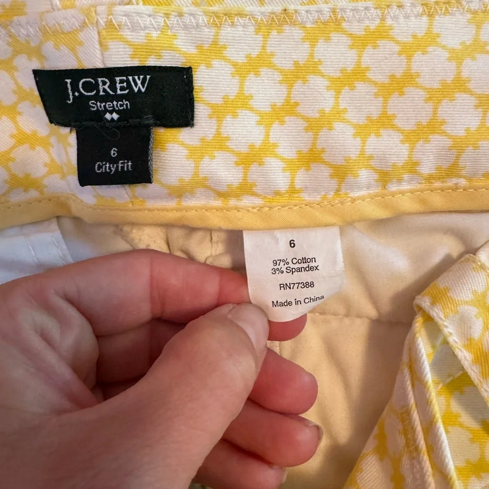 J. Crew Yellow White City‎ Fit Stretch Cropped Pant Womens size 6