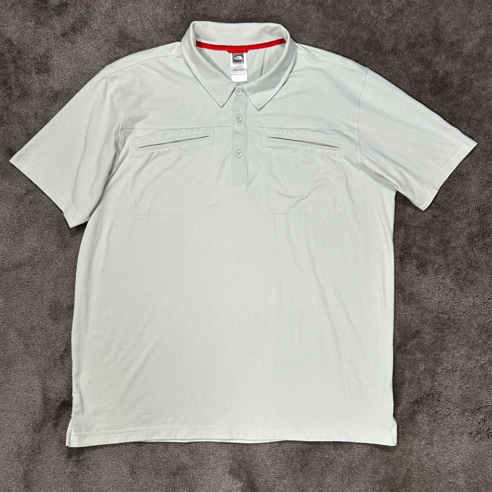 The North Face Polo Shirt Mens XL Grey Solid Zip Pocket Short Sleeve Hiking