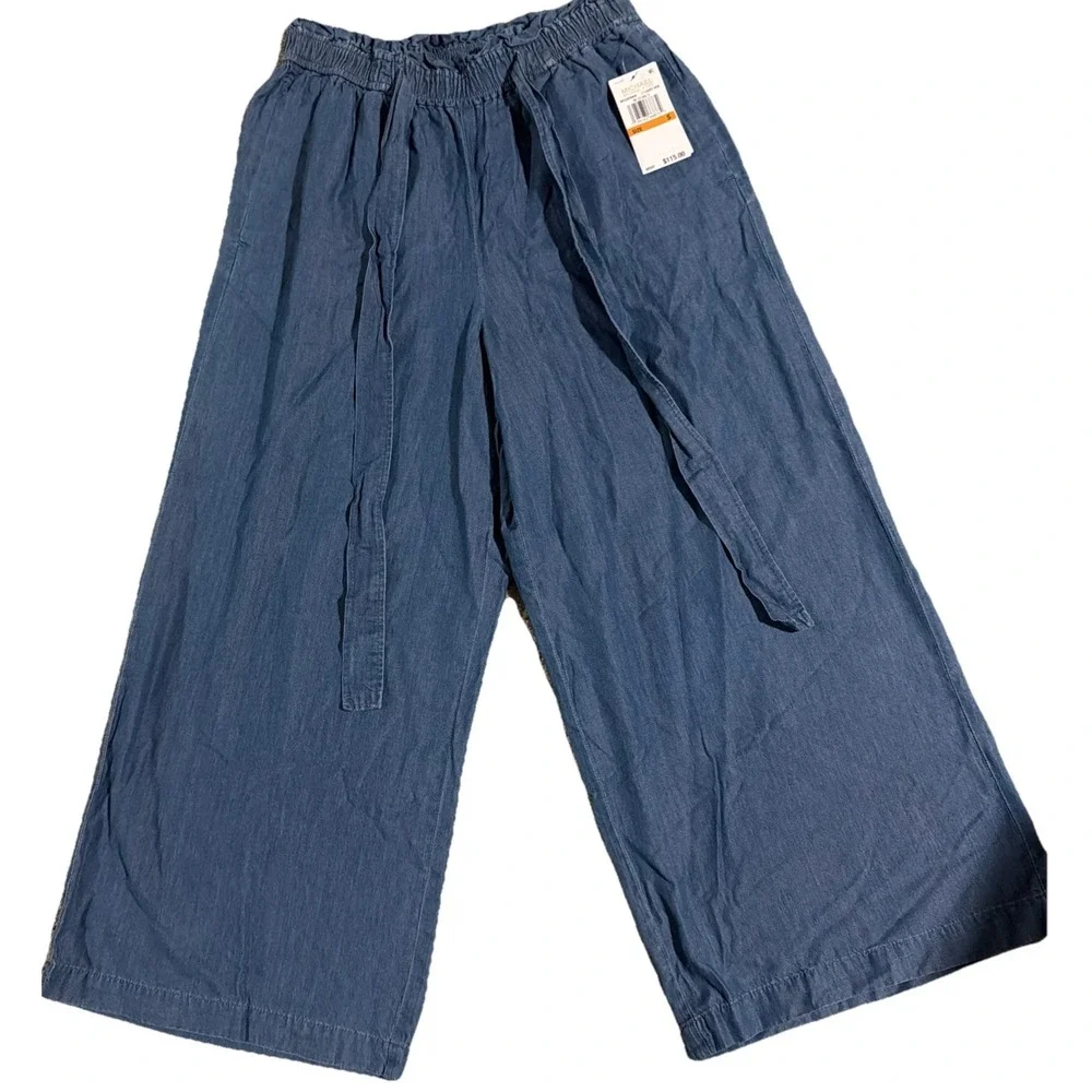 Michael Michael‎ Kors Women Pull On Pants Wide Legs Size Small Lt Cadet Wash NWT