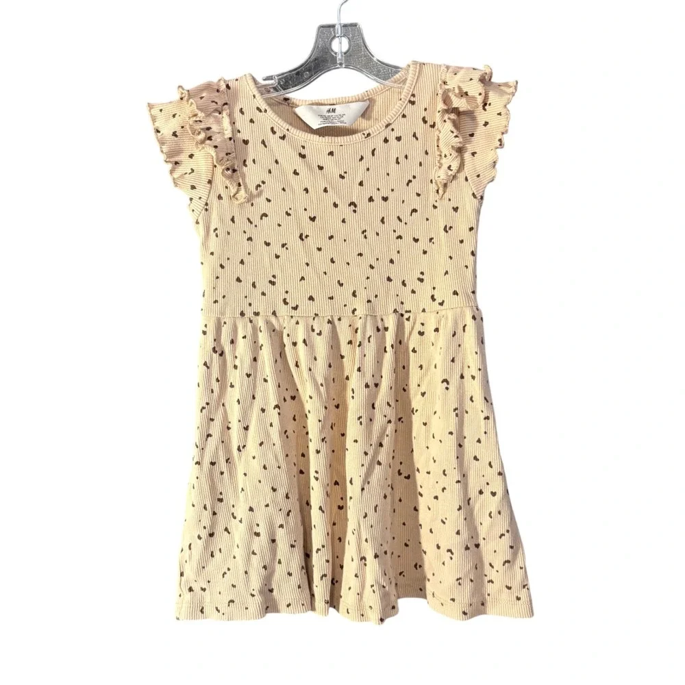 H&M Girls Ribbed Heart Leopard Animal Print Dress Beige Brown‎ (Girls 2T)