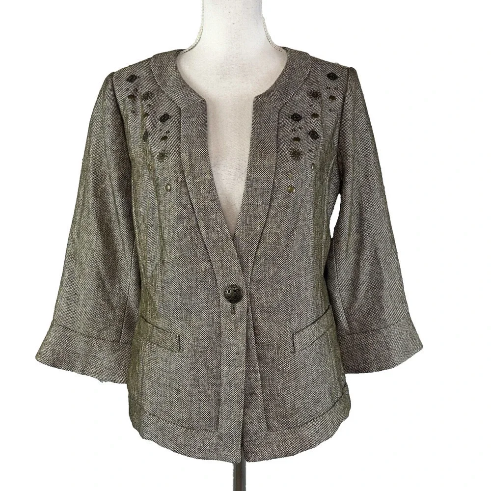 Coldwater Creek Blazer Jacket size 10 Brown Gold Tweed Career Professional