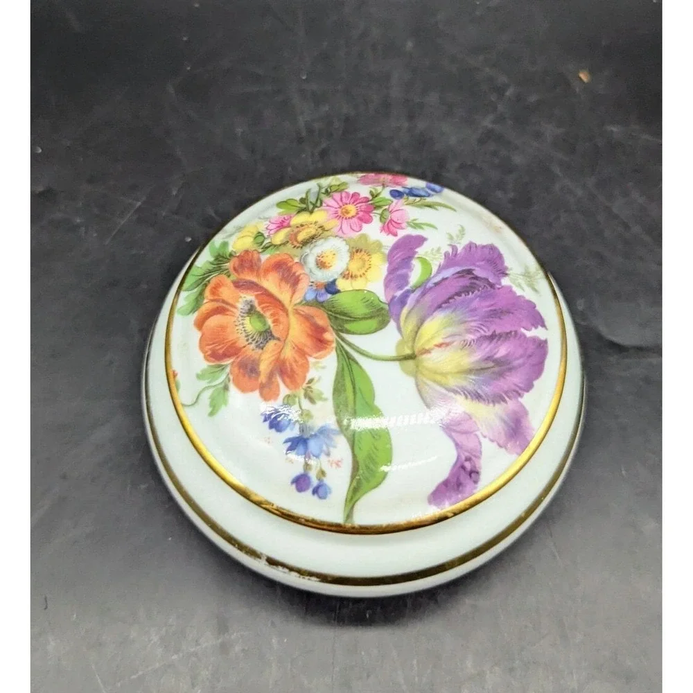 Vintage Anemone Trinket Box Fine Porcelain‎ Bayreuth Gloria Floral 4