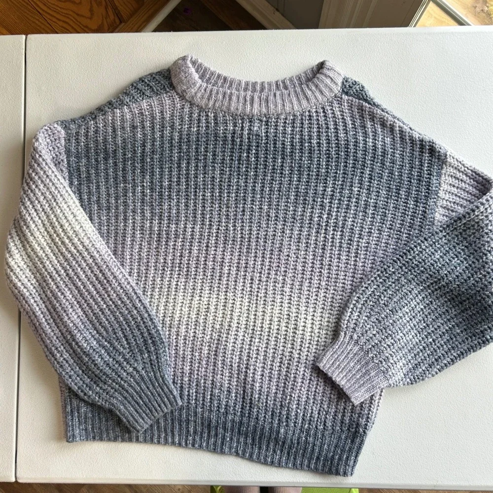 A New Day Ombre Chunky Ribbed‎ Knit Crewneck Sweater Grey Lavender XL