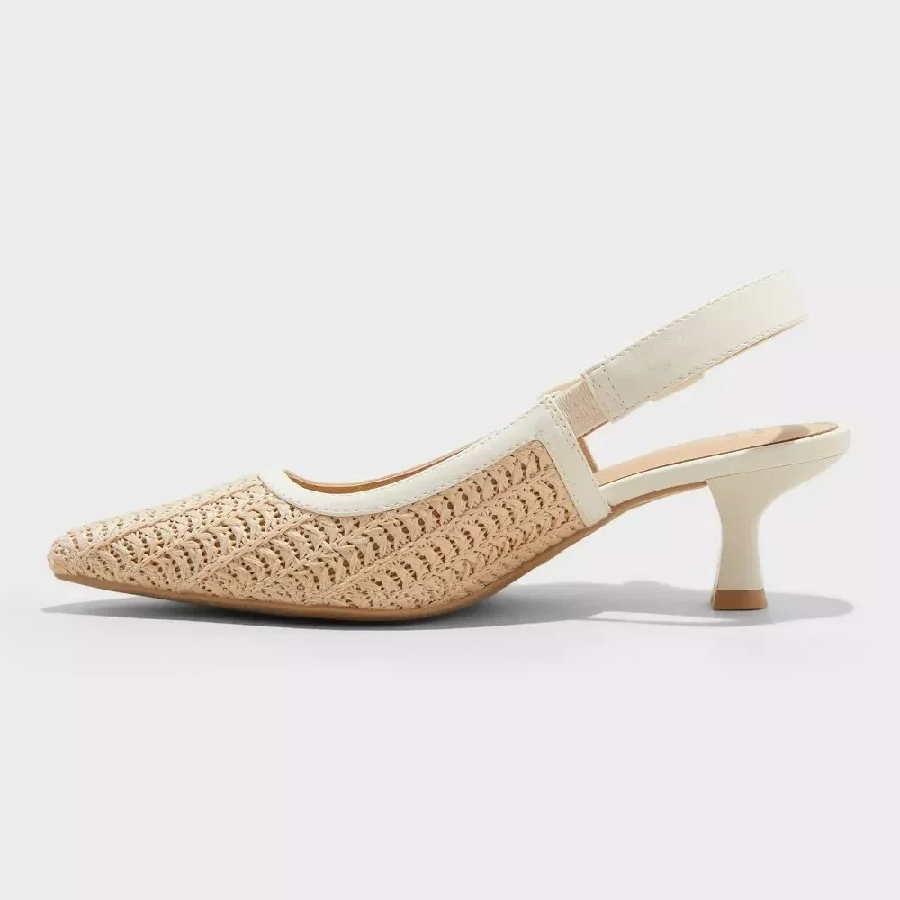 Women's Milan Raffia Slingback Heels – A New Day Beige Size 6 – New With Tags