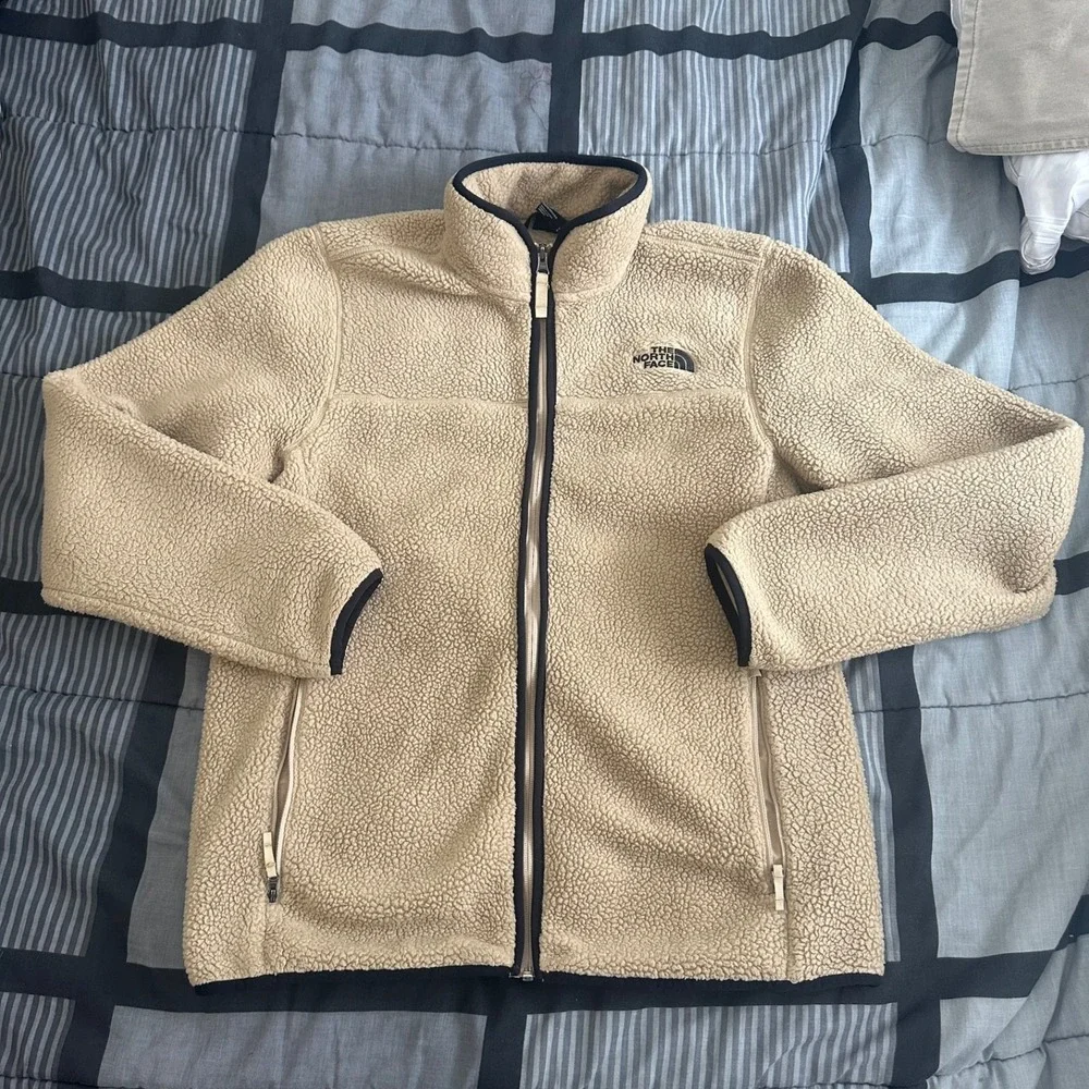 The North Face Men's Beige Full Zip Collared Mid-Length‎ Fleece Jacket Large