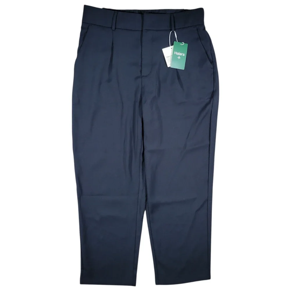 Halara Trousers Womens L Petite Black Ankle Pleated‎ High Waist Office Business