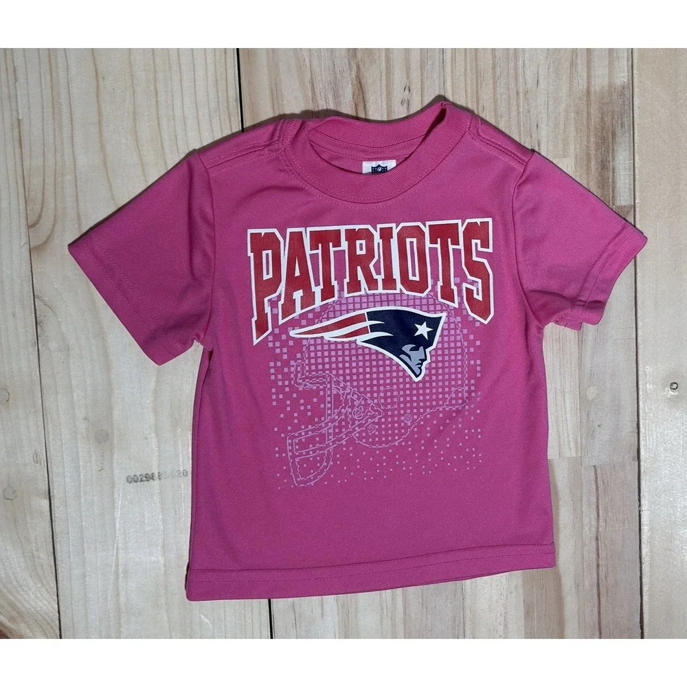 NFL Team Apparel New England Patriots Logo Girl Short Sleeve Shirt Pink 12 month