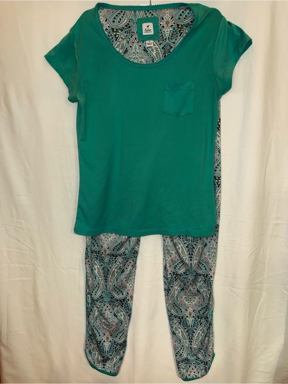 Echo Sleepwear Teal Paisley Two-Piece Pajama Set Small