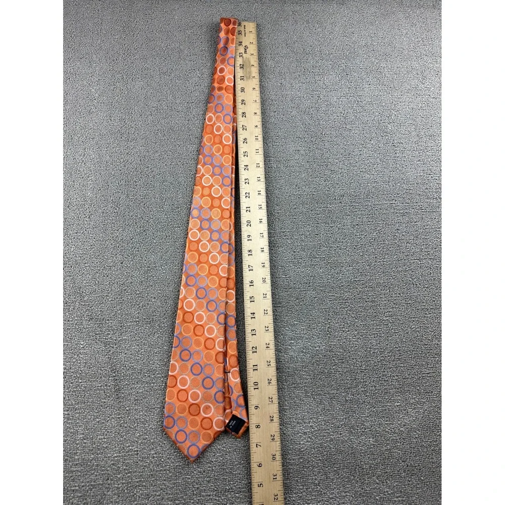Michael Kors Tie Men Orange Circles Polka Dot Geometric Designer Business Office