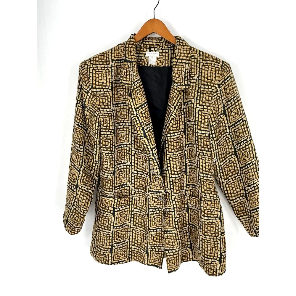 Robert Stock Limited Medium Womens‎ 100% Silk One Button Blazer Geometric Print
