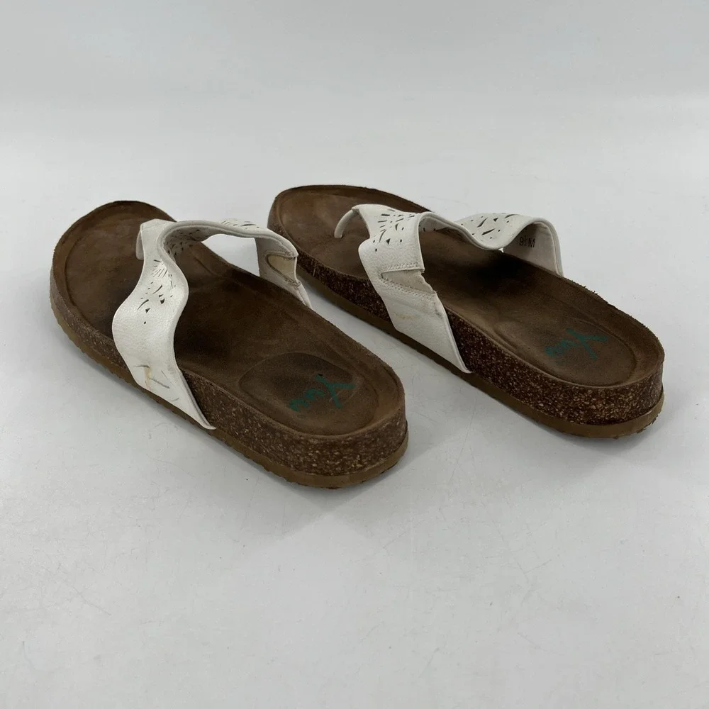 Yuu Womens White Flip Flop Thong Cork Flat 8 Sandal Philis Sunburst Cutout 9.5 M