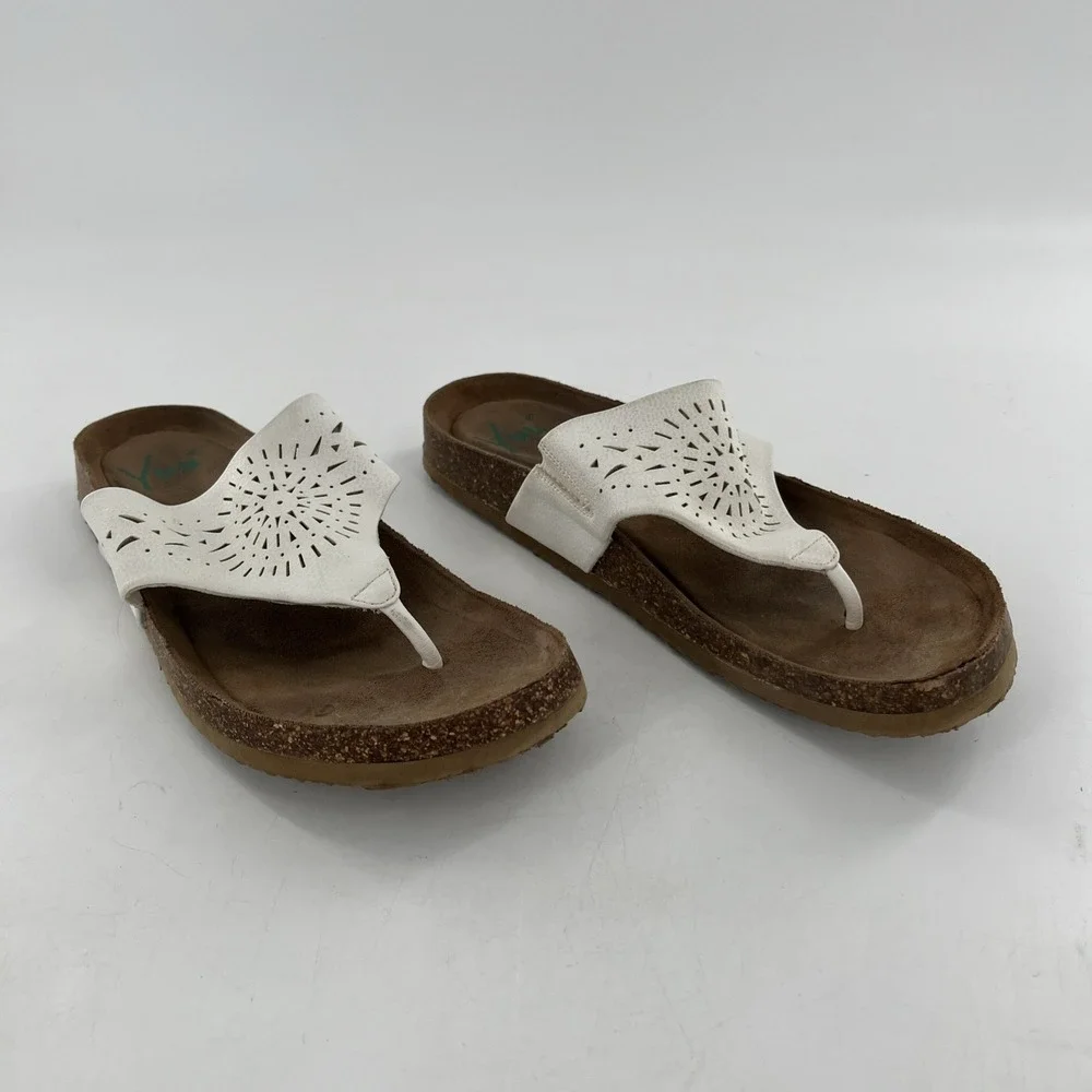 Yuu Womens White Flip Flop Thong Cork Flat 8 Sandal Philis Sunburst Cutout 9.5 M