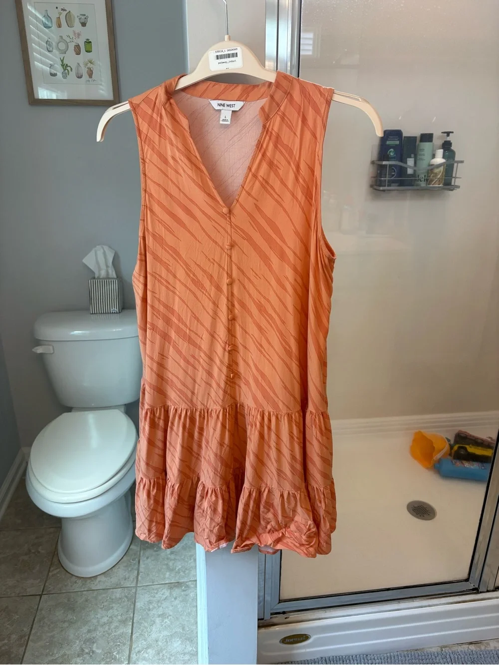 Nine West Womens Orange Abstract Tiger Print Sleeveless Tiered Ruffle Tunic L