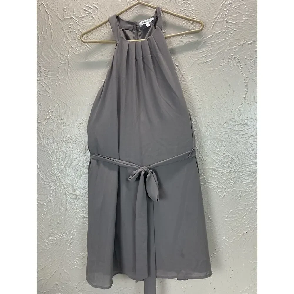 Norah Anthropologie Belted Halter Dress‎ Gray Lined Womens Size Medium