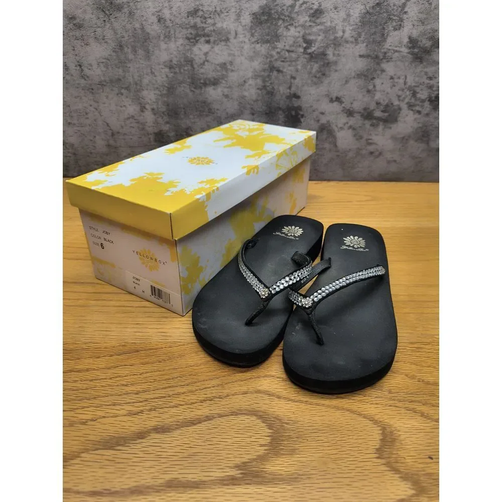 Yellow Box Rhinestone Flip Flops Wedge Heel Sandals Women's‎ size 6