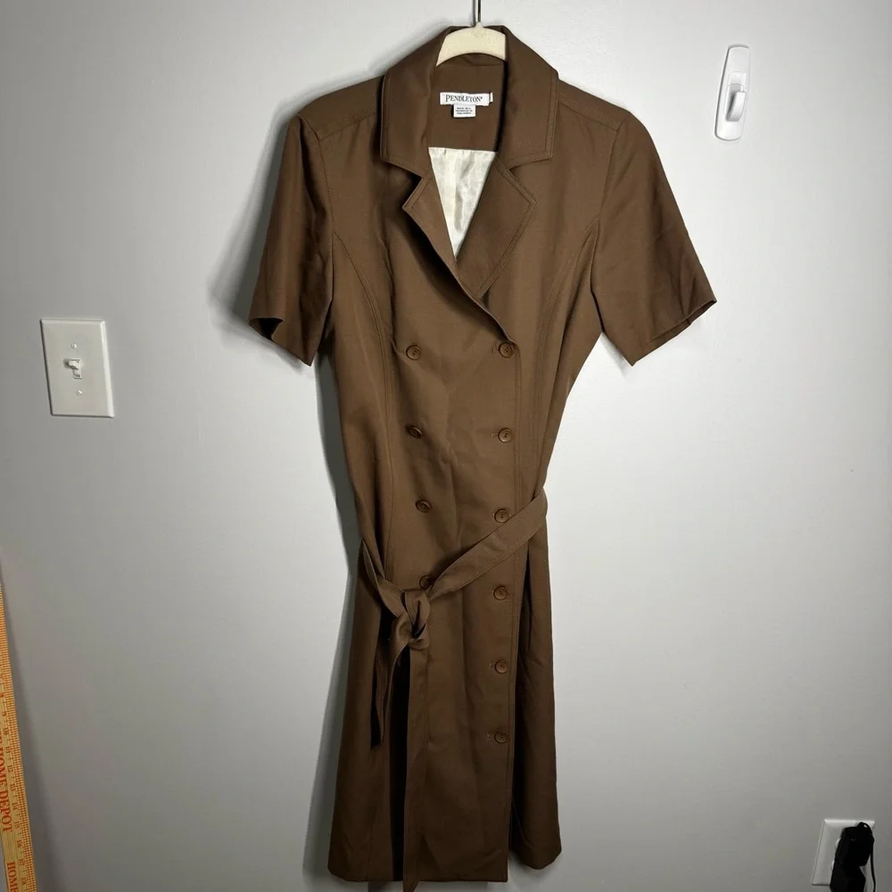 Pendleton Coat Dress Wool Double‎ Breasted Lined Size 8 brown