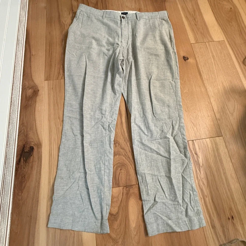 J.Crew Straight Linen Blend Pants Men 38x32 Heather Light Green Preppy Academia