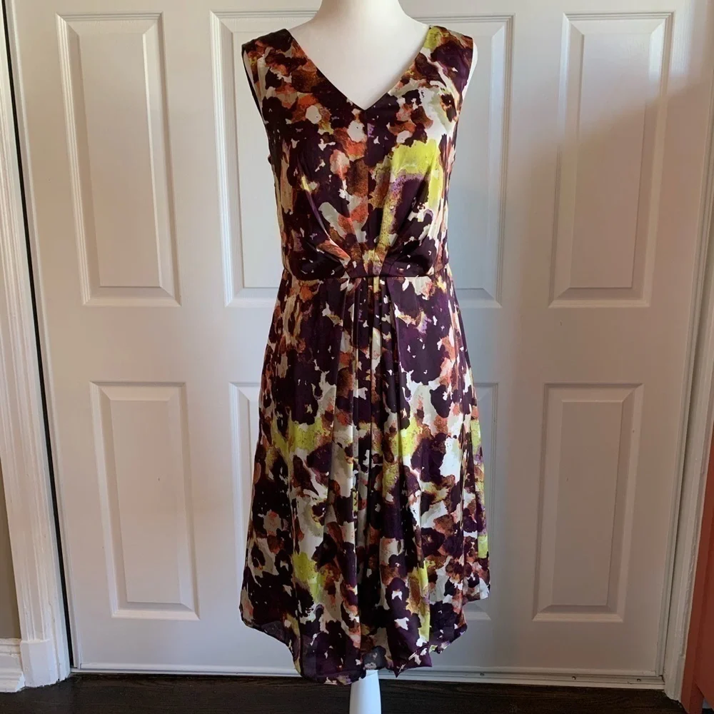 Jones New York Satin Plum Purple Watercolor Dress