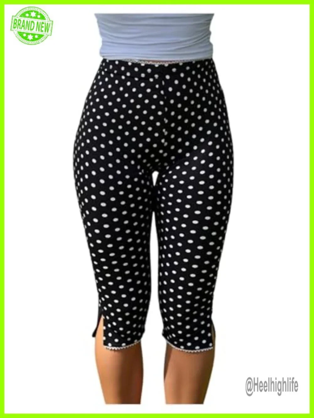 Women's Plaid Capri Leggings Low Waisted Split Hem Capris Pants
