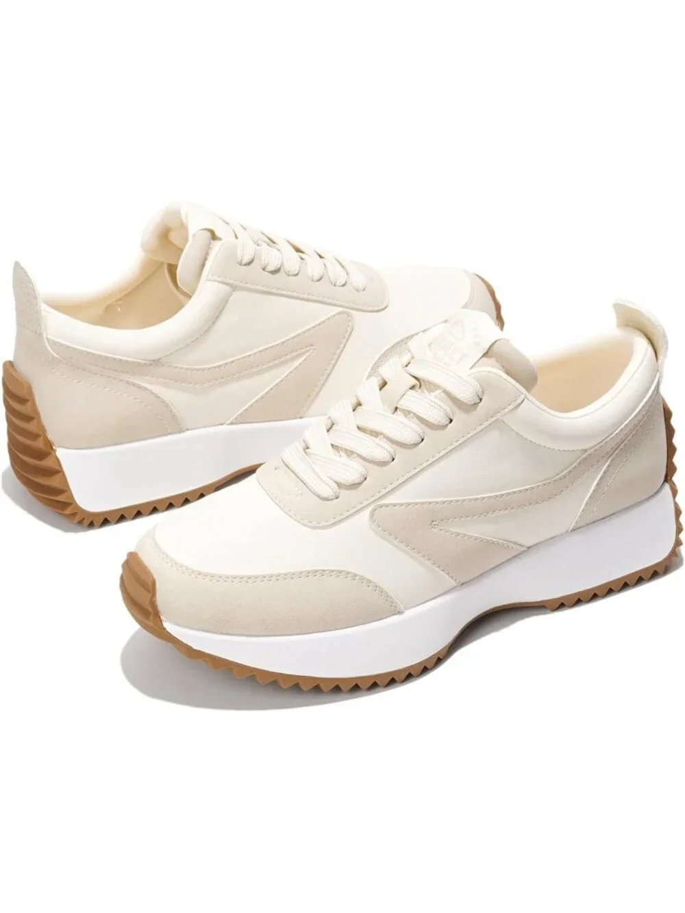 Women's Balinda Beige Confrontable Memory Foam Lightweight Lace Up Sneaker Shoes