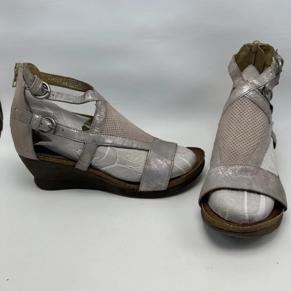 Miz Mooz Sandals Sawyer‎ Wedge Gladiator Silver Size 42EU 10.5 US