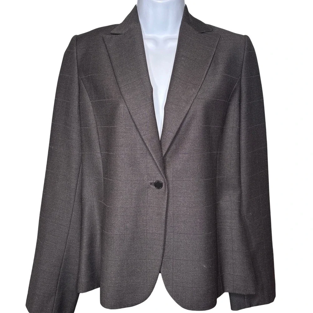 Calvin Klein Womens Gray Plaid‎ One Button Blazer Est Size M/L