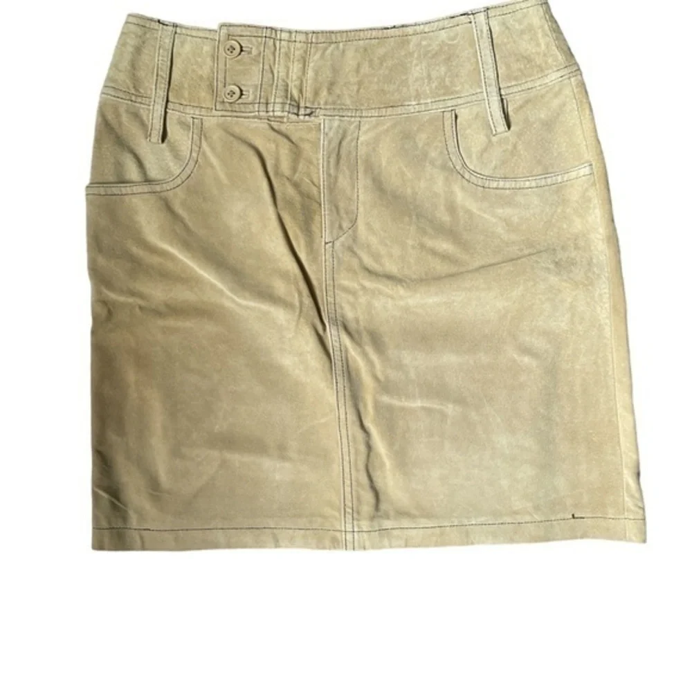 Clothes by Revue Tan Leather Mini Skirt Pockets 2 Festival Western Vintage‎