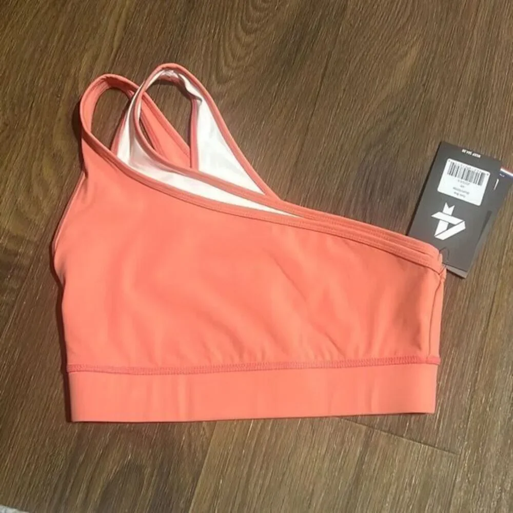 Fourlaps one shoulder coral sports bra workout double sided strap comfort runnin