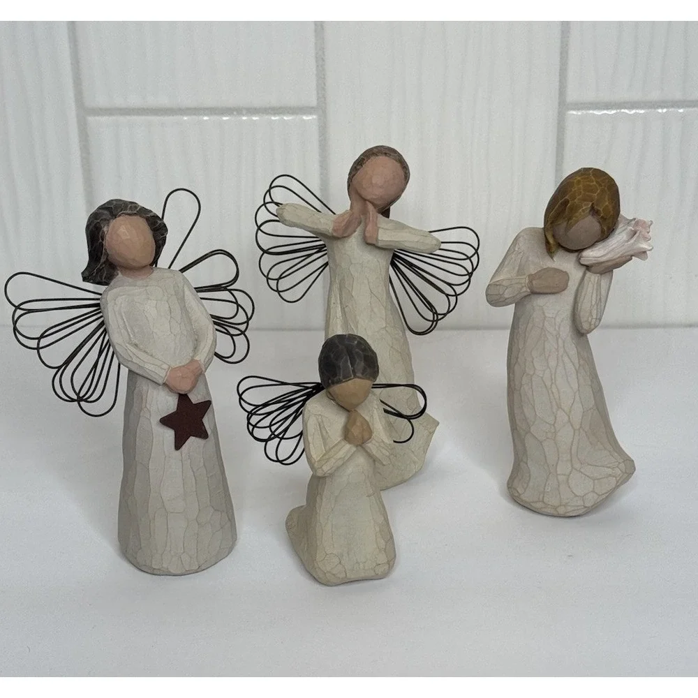 VTG Lot 4 Willow Tree Angel Figurine Demdaco Light, Happiness & Thinking Of You