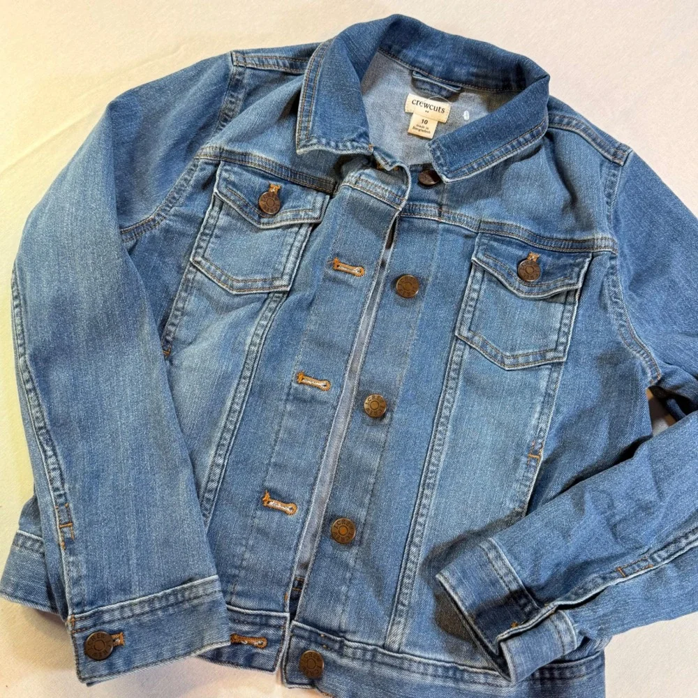 Crewcuts Denim Jacket Kids Size 10 Blue Re-Imagined Stretch Preppy Layering Fall