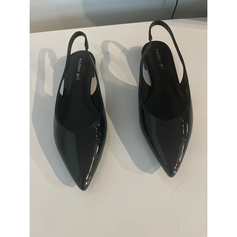 Madden Girl Delaneyy Black Patent Pointed Toe Slingback Flats Shoes Size‎ 10M