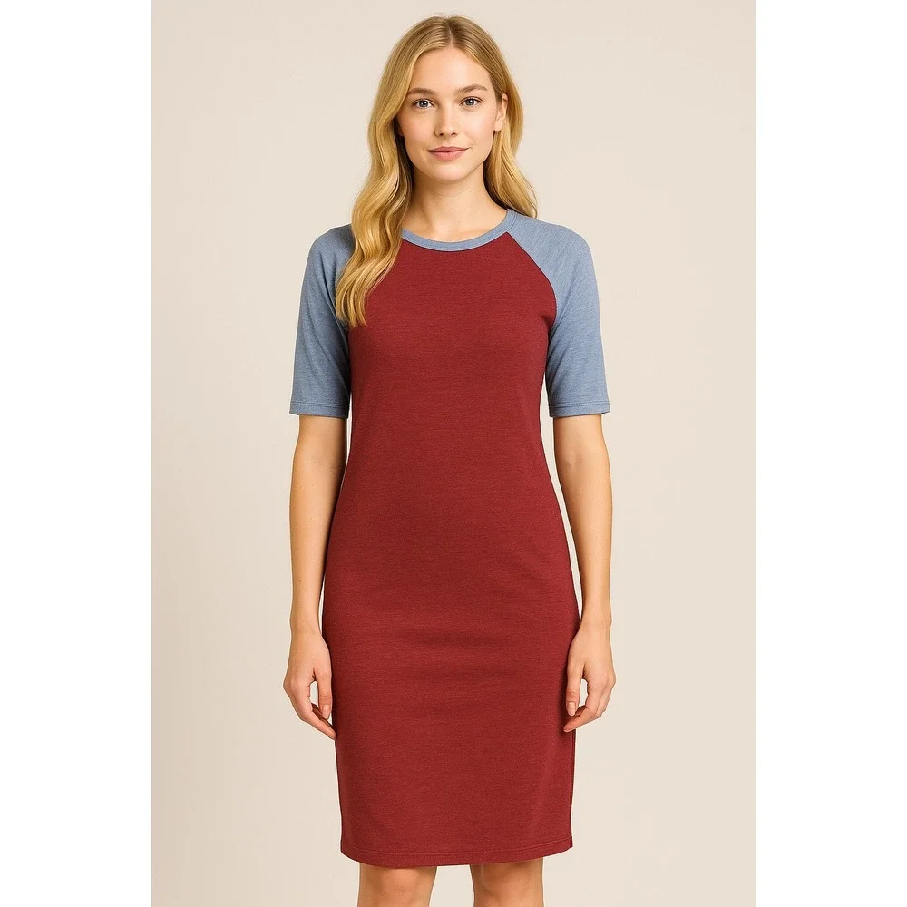 LuLaRoe Julia Dress XXS‎ Red Blue Raglan Sleeve Bodycon NWT
